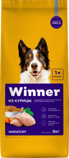 Корм сухой полнорационный для взрослых собак средних и крупных пород из курицы