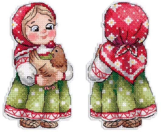 Набор для вышивания на пластиковой канве «Девочка с курочкой»