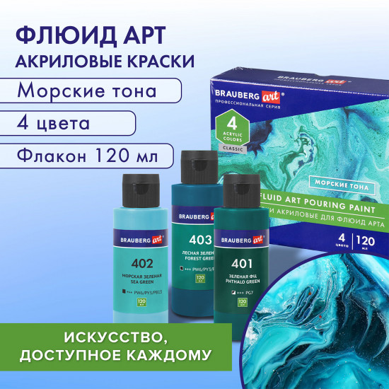 Набор красок акриловых для флюид-арта «Fluid Art Pouring Paint», Морские тона