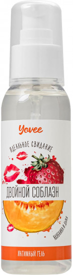 Съедобная гель-смазка Yovee «Двойной соблазн» с Д-пантенолом и вкусом клубники и дыни - 100 мл.
