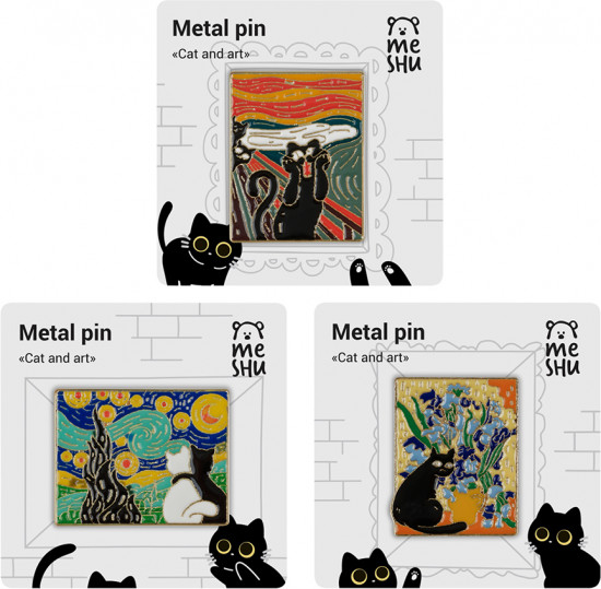 Набор металлических значков «Cats and art»