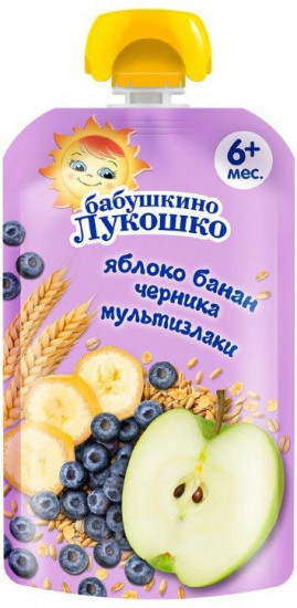 Пюре детское «Яблоко, банан и черника с мультизлаками»