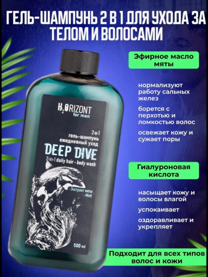 Шампунь-гель для ухода за телом и волосами с экстрактом мяты 2 в 1 «Deep Dive»