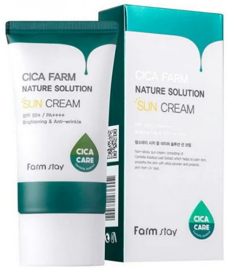 Успокаивающий солнцезащитный крем для лица с центеллой SPF50+ «Cica Farm Nature Solution Sun Cream»