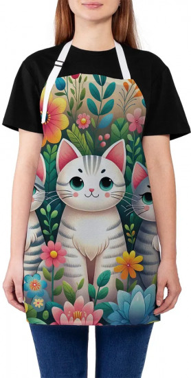 Фартук кухонный «Коты в цветах»