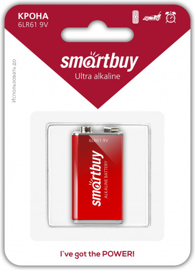 Батарейка алкалиновая Smartbuy SBBA-9V01B