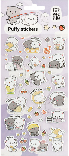 Наклейки объемные многоразовые с блёстками «Cute kittens»