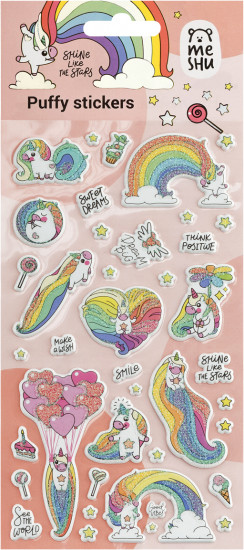 Наклейки объемные многоразовые с блёстками «Rainbow unicorn»