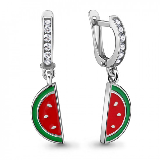 Серьги из серебра с фианитами и эмалью