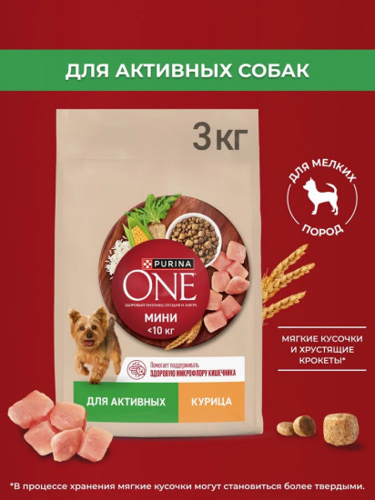 Корм сухой для активных взрослых собак мелких пород, с высоким содержанием курицы и рисом