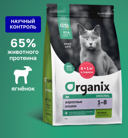 Корм для взрослых кошек сухой с ягнёнком, фруктами и овощами