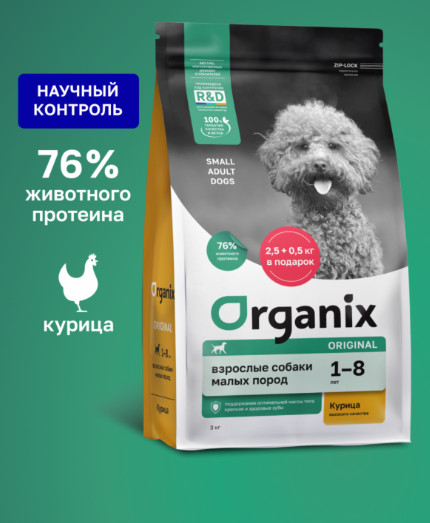 Корм для взрослых собак малых пород сухой с курицей, фруктами и овощами