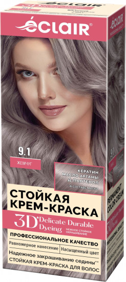 Стойкая крем-краска для волос «3D», оттенок 9.1 Жемчуг