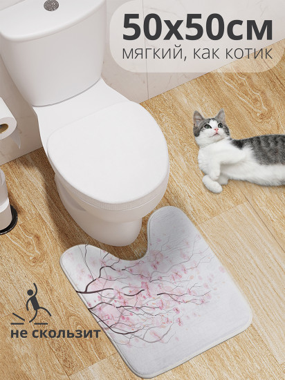 Коврик для туалета с вырезом противоскользящий «Весенние ветки под ветром» 