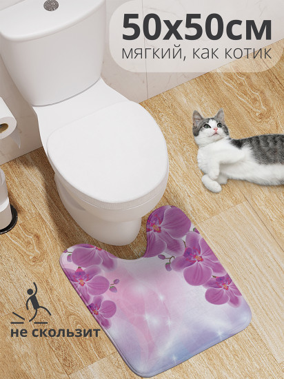 Коврик для туалета с вырезом противоскользящий «Веточки орхидеи» 