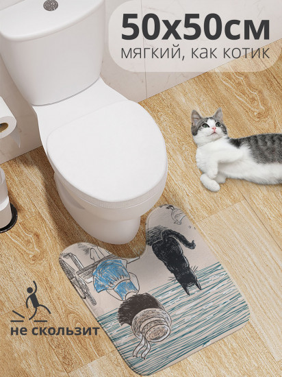 Коврик для туалета с вырезом противоскользящий «Девочка с котом на берегу реки» 