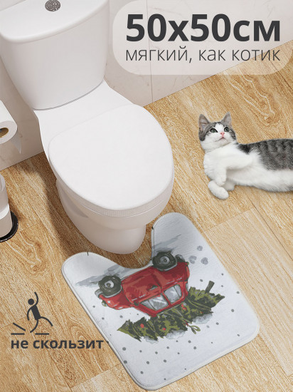 Коврик для туалета с вырезом противоскользящий «Елка спешит праздновать»