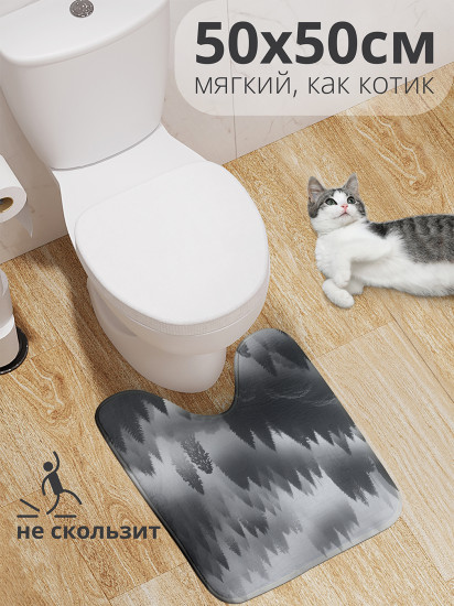 Коврик для туалета с вырезом противоскользящий «Лес в тумане» 
