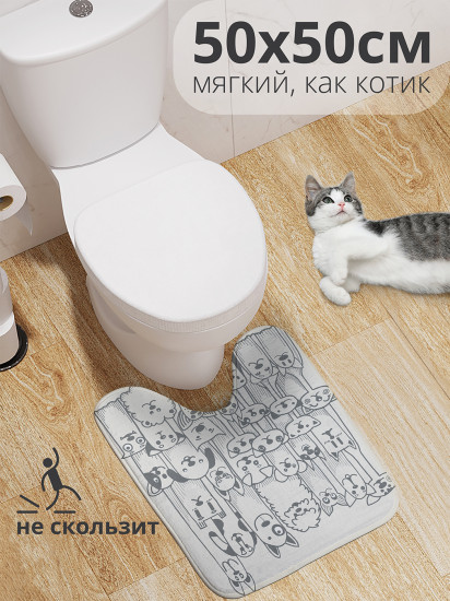Коврик для туалета с вырезом противоскользящий «Семья котов и собак» 