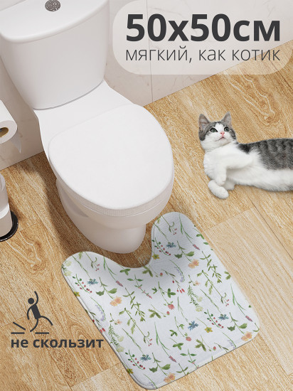 Коврик для туалета с вырезом противоскользящий «Цветочная ботаника» 