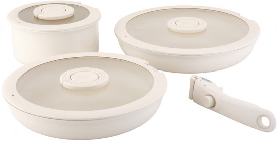 Набор посуды для приготовления с крышками и съемной ручкой «Smart Ceramic»