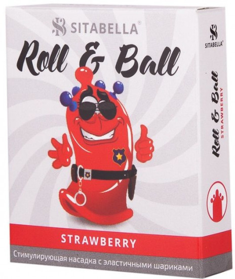 Презерватив-насадка стимулирующий Roll & Ball Strawberry