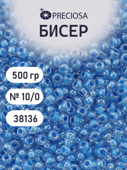 Бисер прозрачный с цветным центром, цвет 38136