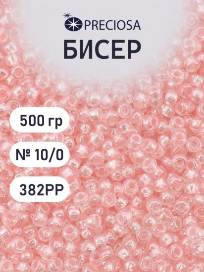 Бисер прозрачный с перламутровым цветным центром, цвет 382PP
