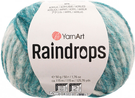 Пряжа для вязания «Raindrops», цвет 2901 серо-бирюзовый меланж