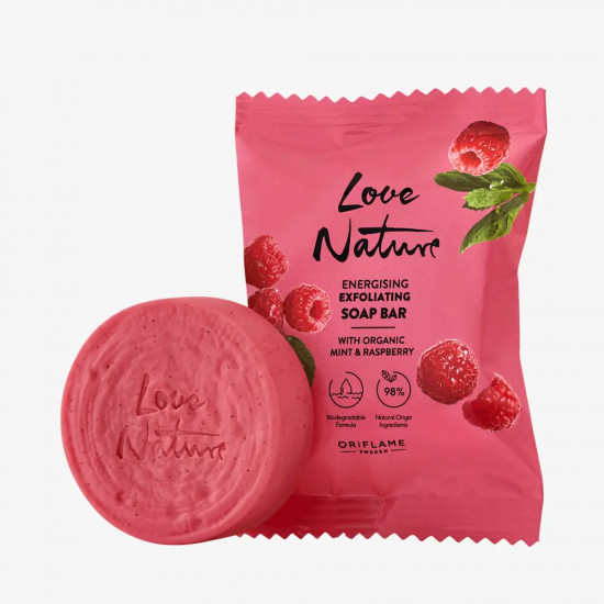 Отшелушивающее мыло с органической мятой и малиной «Love Nature»