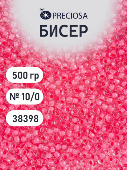 Бисер прозрачный матовый с цветным центром, цвет 38398