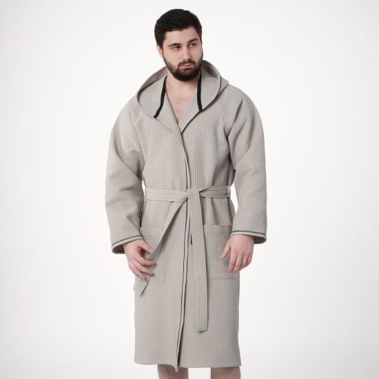 Халат вафельный мужской с капюшоном