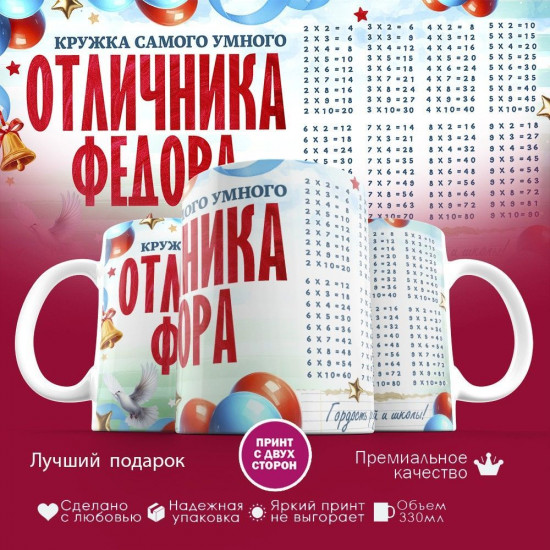 Кружка с принтом «Кружка отличника Федора»