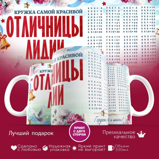 Кружка с принтом «Кружка отличницы Лидии»