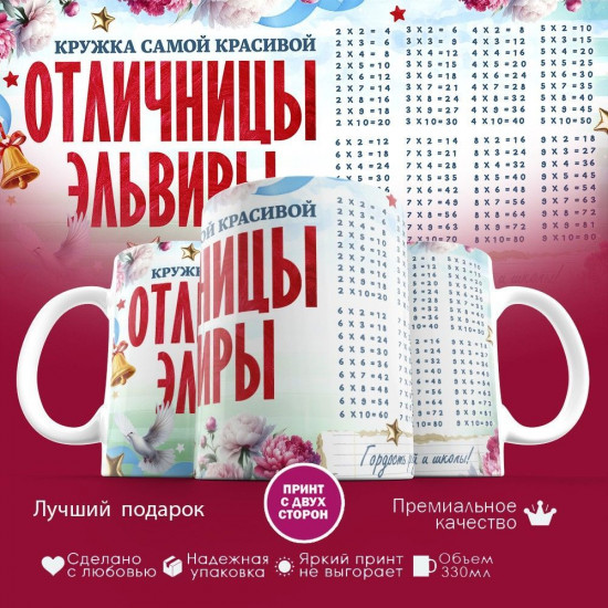 Кружка с принтом «Кружка отличницы Эльвиры»
