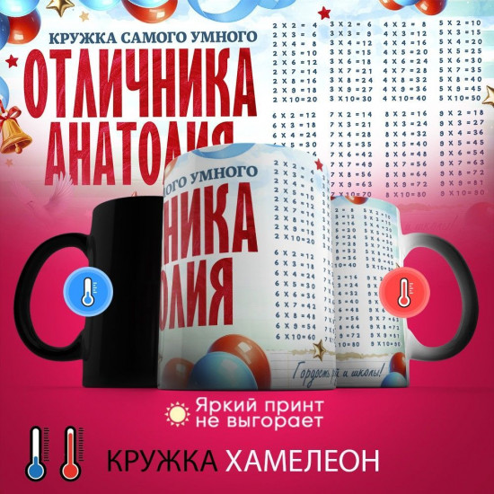 Кружка-хамелеон с принтом «Кружка отличника Анатолия»
