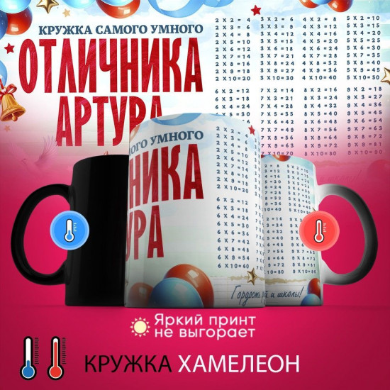 Кружка-хамелеон с принтом «Кружка отличника Артура»