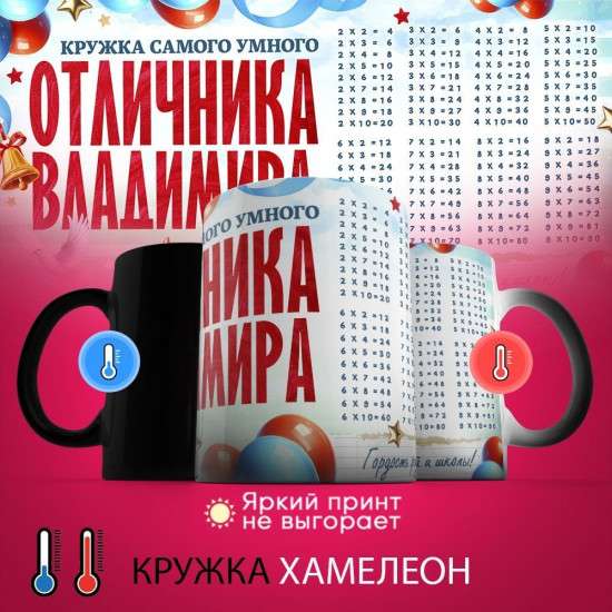 Кружка-хамелеон с принтом «Кружка отличника Владимира»