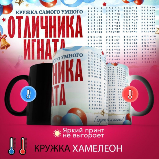 Кружка-хамелеон с принтом «Кружка отличника Игната»
