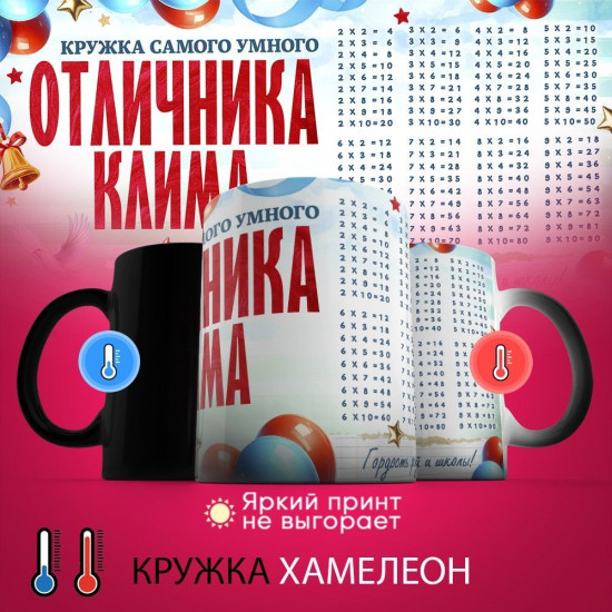 Кружка-хамелеон с принтом «Кружка отличника Клима»