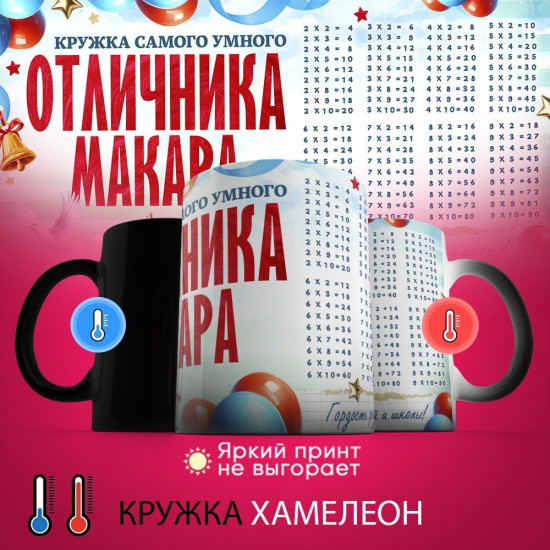 Кружка-хамелеон с принтом «Кружка отличника Макара»