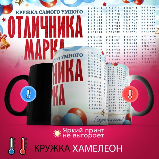 Кружка-хамелеон с принтом «Кружка отличника Марка»