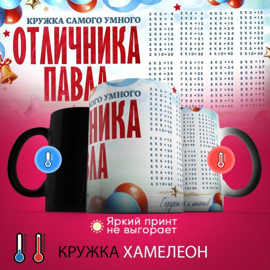 Кружка-хамелеон с принтом «Кружка отличника Павла»