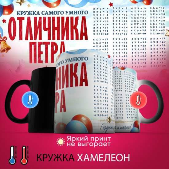 Кружка-хамелеон с принтом «Кружка отличника Петра»