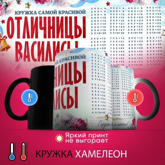 Кружка хамелеон с принтом «Кружка отличницы Василисы»