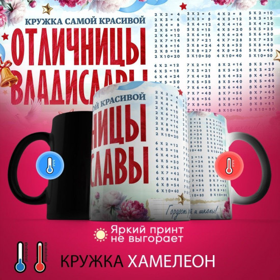Кружка хамелеон с принтом «Кружка отличницы Владиславы»