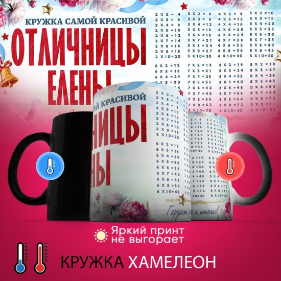 Кружка хамелеон с принтом «Кружка отличницы Елены»