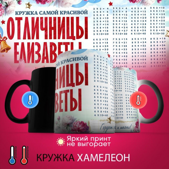 Кружка хамелеон с принтом «Кружка отличницы Елизаветы»