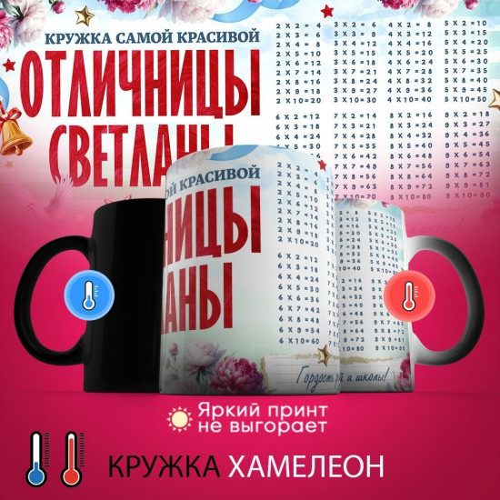 Кружка хамелеон с принтом «Кружка отличницы Светланы»
