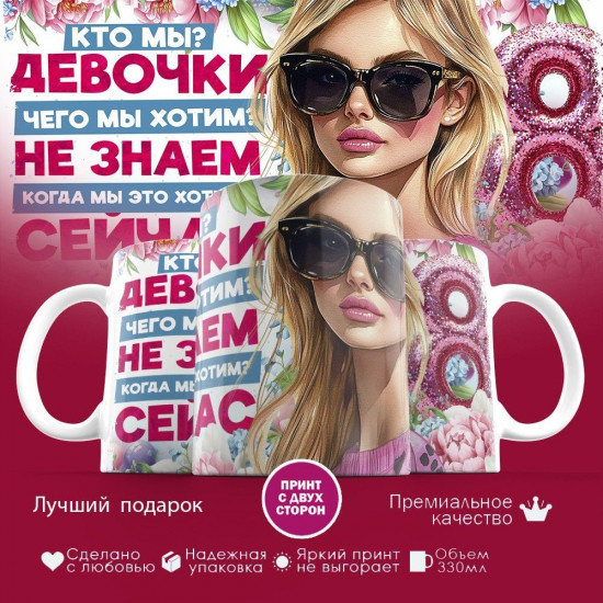 Кружка с принтом «Кто мы, чего мы хотим, когды мы это хотим»